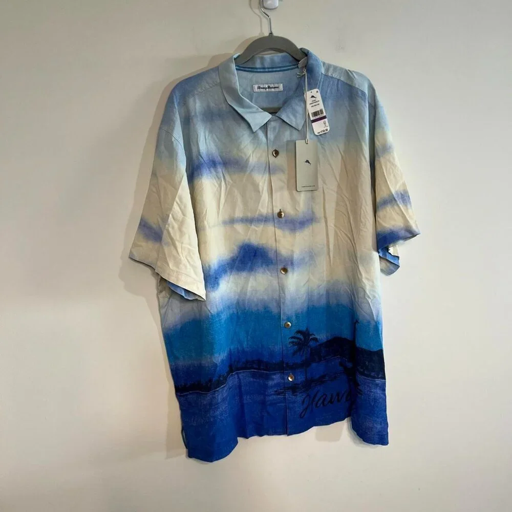 NWT Tommy Bahama Silk Hawaiian Sunset Tye-Dye Shirt XXL - Picture 1 of 6